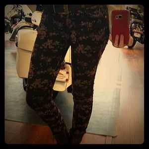 Corduroy type brown pants with pink roses